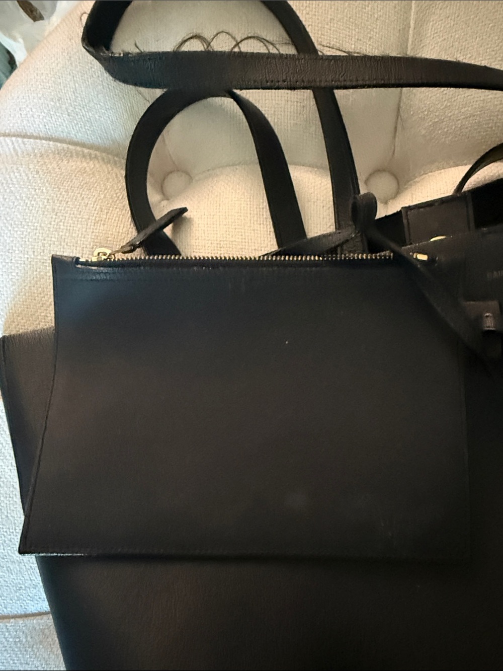 Yves Saint Laurent Navy Leather Shopping Tote with Gold YSL Tag & Inner Clutch - Picture 11 of 11